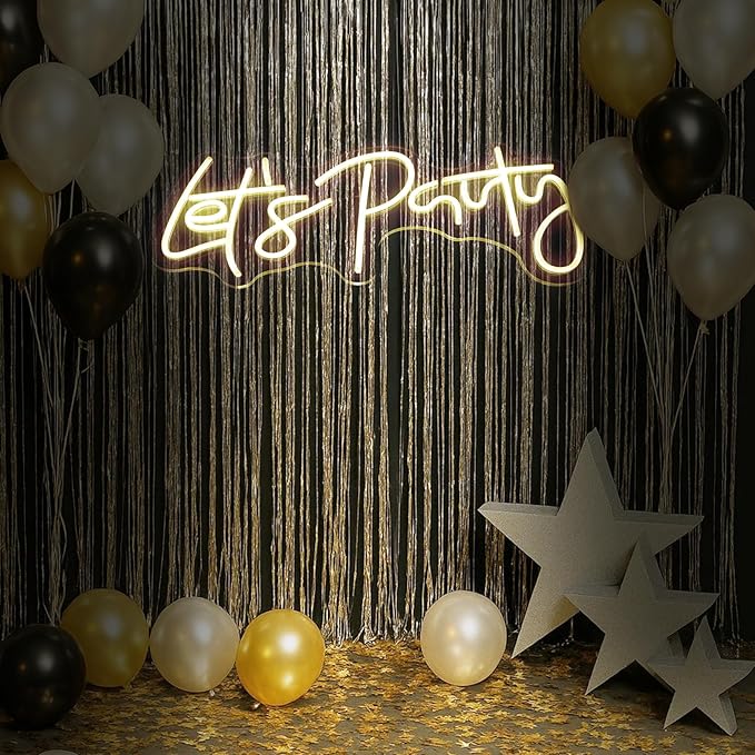 Let's Party Neon Sign for Party Decorations Let's Party LED Signs Neon Lights Sign for Party Backdrop Wall Decor Proposal Decorations Bachelorette Party Engagement Party Birthday Party Wedding Party 21.7×10.4 Inch (warm white)