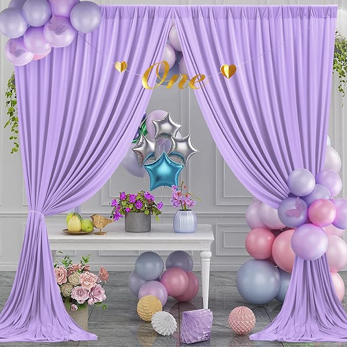 30ft×10ft Wrinkle Free Lavender Backdrop Curtain for Party, 6 Panels 5×10ft Soft Silky Polyester Purple Lilac Photo Backdrop Drapes for Birthday Baby Shower Mother's Day Wedding Photography