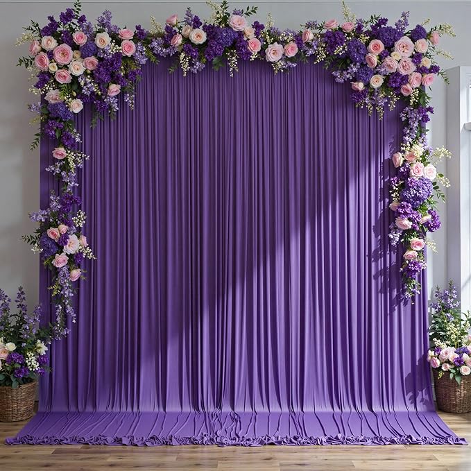 40 ft x 10 ft Wrinkle Free Purple Backdrop Curtain for Parties, 5ft x 10ft 8 Panels Polyester Purple Photo Backdrop Drapes for Wedding Birthday Party Baby Shower Fabric Photo Curtains for Mermaid