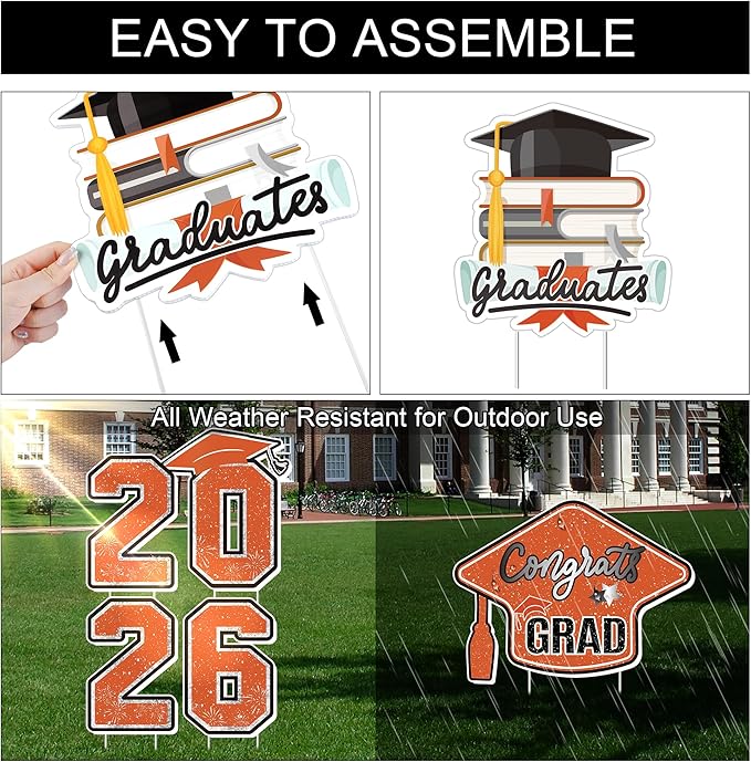 Large 11 PCS Graduation Yard Signs, Class of 2026 Congrats Grad Outdoor Lawn Yard Sign with Stakes, Graduate Yard Decorations for College High School Party, Orange