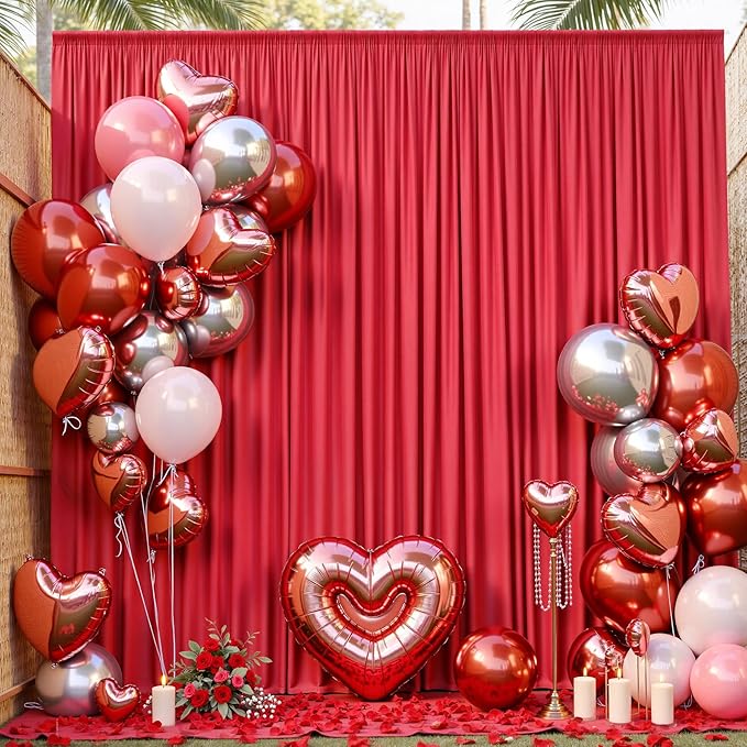 40ft x 10ft Wrinkle Free Red Backdrop Curtain for Parties, 8 Panels 5×10ft Silky Polyester Red Photo Backdrop Drapes Back Drop Cloth for Birthday Theme Party Wedding Photography Background