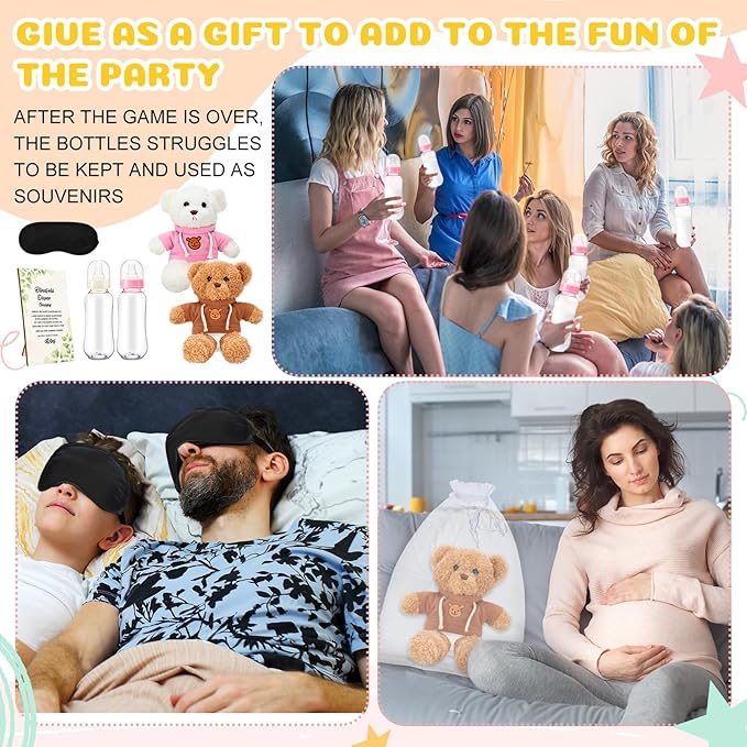Vinsot 37 Pack Bear Blindfolded Diaper Changing Bottle Chug Games Set Boys Girls Funny Dolls Diapers for Gender Reveal Games Baby Changing Diaper Race Game Adult Prize Gift