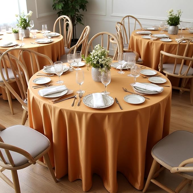 sancua Thanksgiving Round Tablecloth 132 Inch Diameter, 6 Pack Bronze, Circle Polyester Fabric Light Brown Fall Table Cloth Cover for Harvest Wedding Party Reception Banquet (Fit 54-96 Inch Tables)