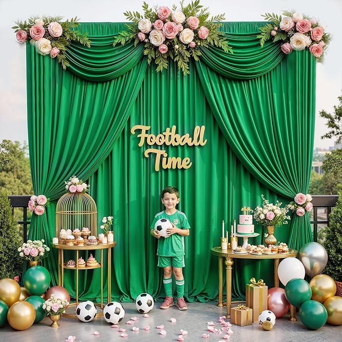 30 ft x 10ft Wrinkle Free Green Backdrop Curtain for Parties, 6 Panels 5x10ft Silky Polyester Green Backdrop Drapes Photo Back Drop Cloth for Wedding Birthday Baby Shower Photography Background