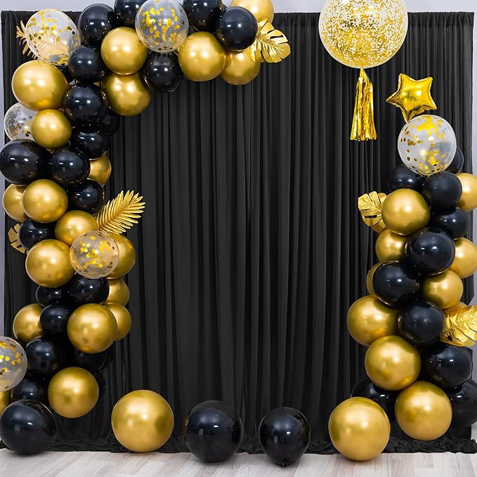 20 ft x 8 ft Black Backdrop Curtain for Parties, 4 Panels 5 ft x 8 ft Wrinkle Free Polyester Photo Black Backdrop Drapesfor Graduations Birthday Wedding Party Stage Curtains Home Decoration Supplies