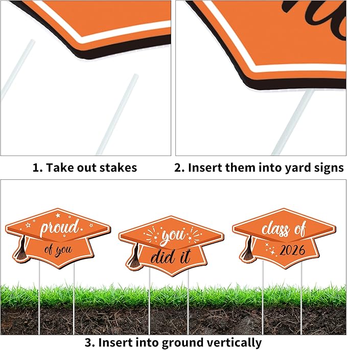 Aneco Waterproof 2026 Grad Yard Signs Plastic Graduation Yard Signs Party Outdoor Lawn Decorations 16 Inches Glitter Congrats Grad Lawn Sign with Stakes for Outdoor Party Garden Decor (Orange)