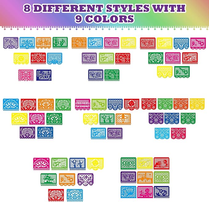 10 Pack Mexican Party Banners Total 170 Feet, Paper Picado Banner Mexican Party Decorations Day of The Dead Fiesta Decorations for Dia De Los Muertos Decor Supplies
