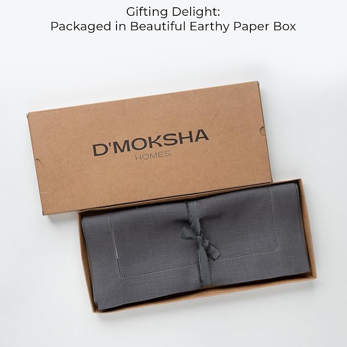 D'Moksha Homes Linen Charcoal Grey Table Runner 72 Inches Long - 100% Pure Linen Hemstitch Table Runner 14 x 72 Inch for Dresser, Dining, Spring, Easter - Classic Hemstitch