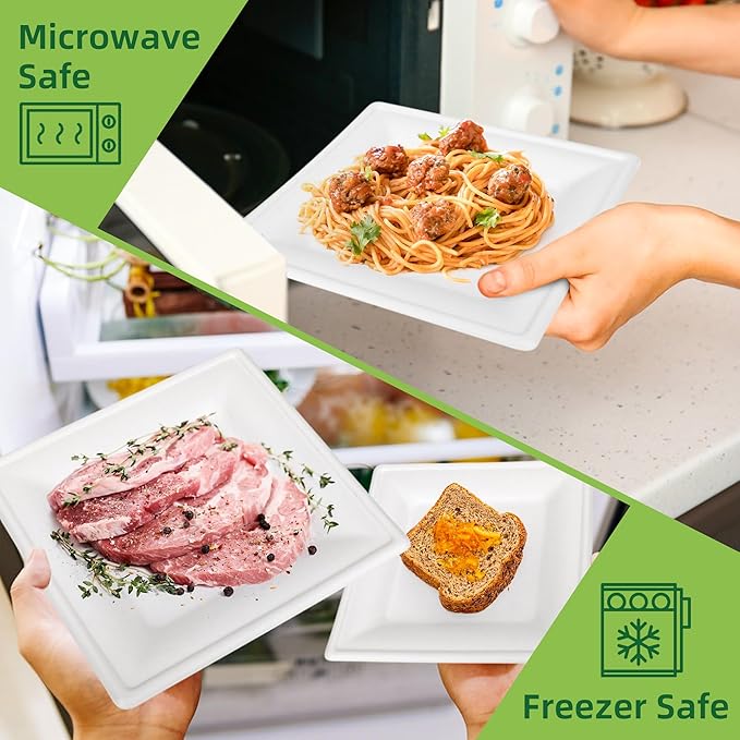 Compostable Paper Plates Set, 300PCS Disposable Heavy-Duty Plate and Utensils, Eco Friendly Biodegradable Dinnerware Kit Includes Plates, Forks, Knives, Spoons and Napkins for Party 50 People