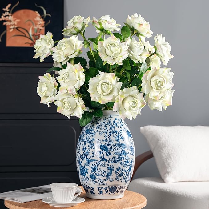 Artificial Flowers Artificial Roses Fake Roses 23.2In Long Stem Artificial Flowers for Tall Vase Silk Rose Suitable for Wedding Party Decor Valentine's Day DIY Bouquet Spring 20PCS (Green)