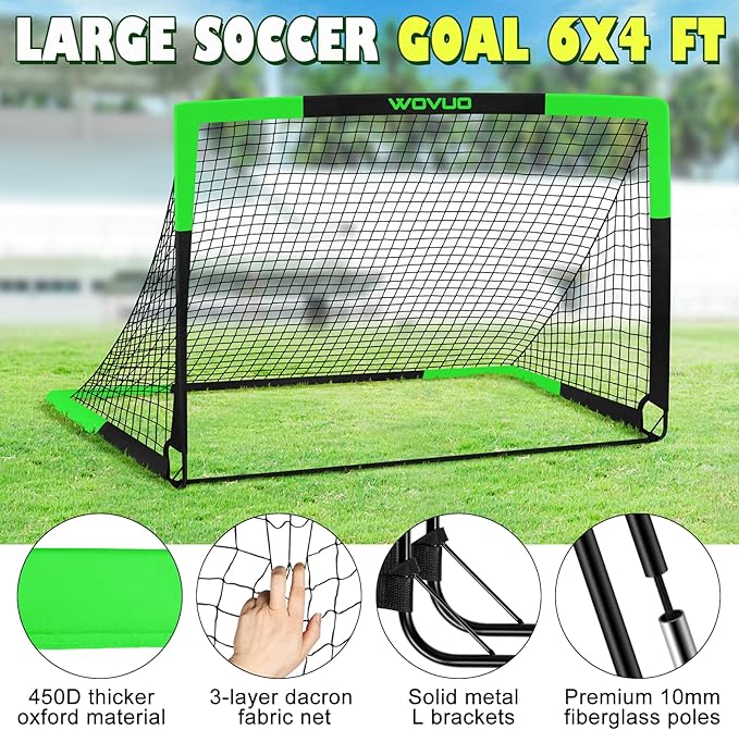 Kids Soccer Goals for Backyard Set of 2, 6x4 ft Portable Toddler Soccer Goal Training Equipment with Soccer Target, Ball, Cones, Soccer Net for Kids Age 3-5 6-8 8-12 10-12-14 Outdoor Sports Games Gift