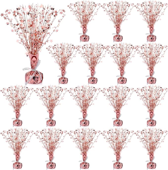 Crowye 18 Pcs Foil Spray Centerpiece Valentine's Day Table Decoration Winter Party Star Burst Metallic Table Centerpieces for Party Birthday Season Holiday(Rose Gold)
