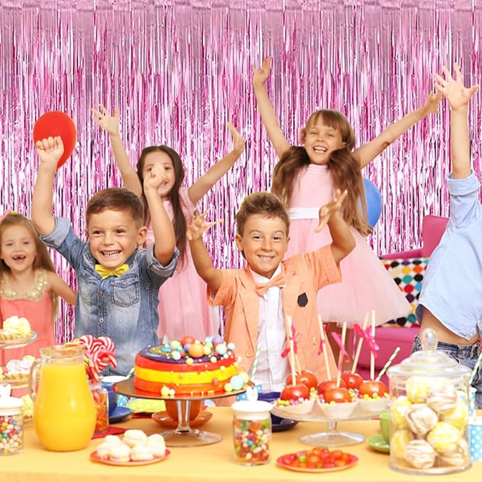 20 Pack Pink Foil Fringe Curtains 3.2ft x 9.8ft Foil Curtain Backdrop Metallic Tinsel Curtains Streamer Photo Booth Backdrop for Birthday Party Engagement Bachelorette Party Decorations