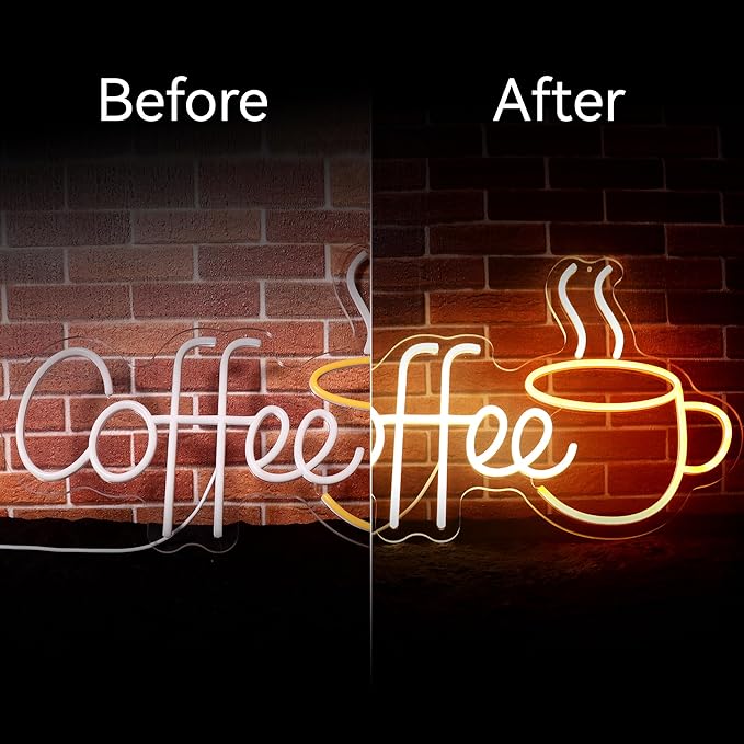 Coffee Neon Sign for Cafe LED Light Up Signs for Coffee Shop Wall Decor Coffee Bar Sign for Cafes Shop Bar Internet Lounge Decorations USB 21.7x13.8 Inch (Warm White)