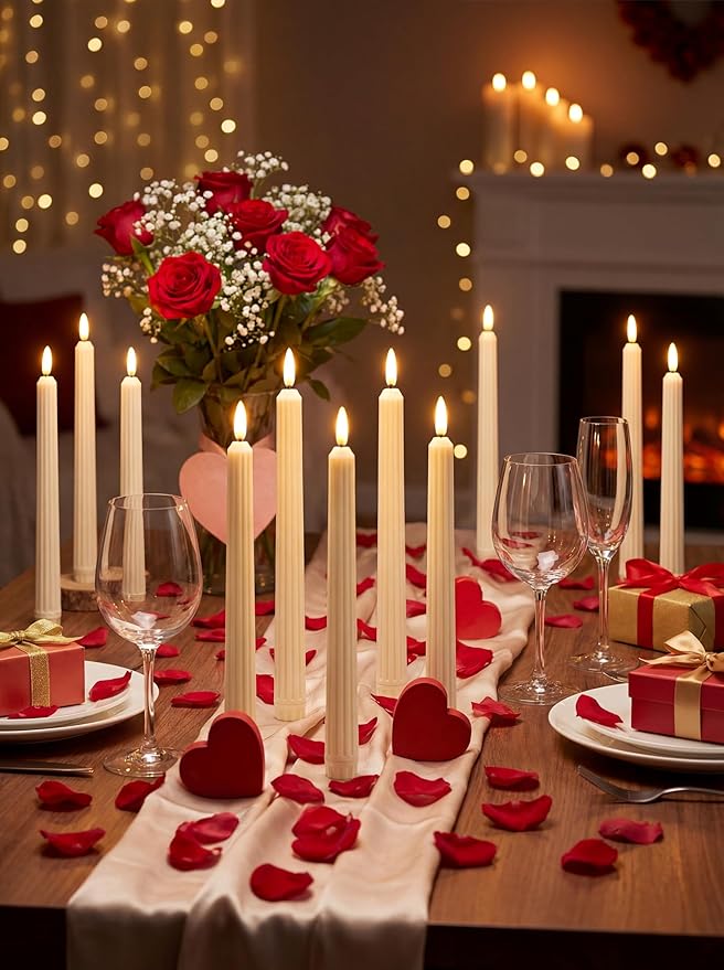 Retisee 30 Pcs 11 Inch Flameless Taper Candles LED Candles Bulk Battery Operated Taper Candle Flickering LED Candlesticks for Valentines Birthday Wedding Party Decor (Roman Style,Ivory)