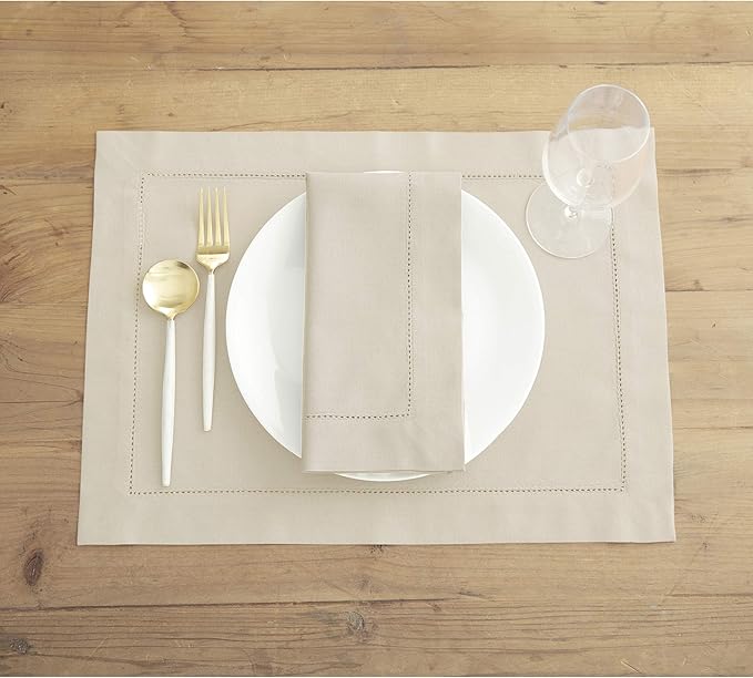 Solino Home Linen Cloth Napkins Set of 4 - Cotton Linen Hemstitch Dinner Napkins 20 x 20 Inch for Spring, Easter - Handcrafted and Machine Washable