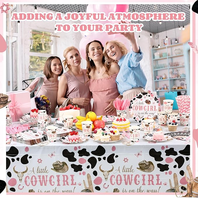 452 Pcs Cowgirl Baby Shower Party Decorations Include a Little Cowgirl Is on the Way Paper Plates Napkins Cups Tablecloth Cutlery Straws for Baby Shower Party Supplies