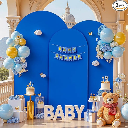 Royal Blue Arch Backdrop Cover Set of 3 - Spandex Arch Covers 7.2FT 6.6FT 6FT Stretchy Fabric Backdrop for Wedding Ceremony, Bridal Baby Shower, Birthday Party, Photo Booth Background Decor