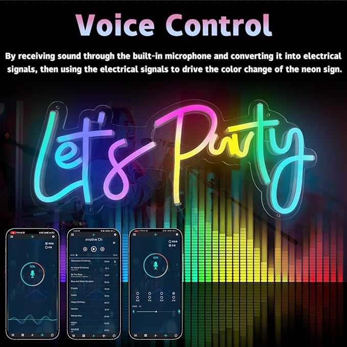JXIN Colorful Lets Party Neon Sign for Wall Decor, Let's Party Sign for Birthday Wedding Party, Color Changing Light with Remote, Music Sync, Timing & APP Control, Gifts for Loved Ones, 23"x10"