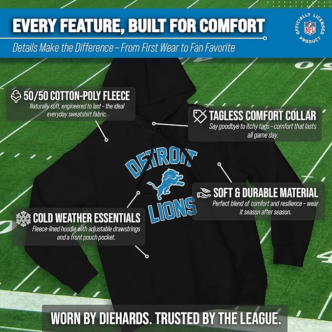 Team Fan Apparel NFL Adult Gameday Hooded Sweatshirt - Poly Fleece Cotton Blend - Stay Warm and Represent Your Team in Style