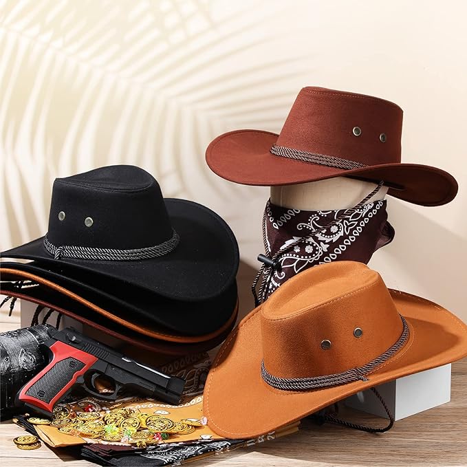Zhanmai 12 Pcs Cowboy Hat and Bandana Cowboy Cowgirl Hats Bulk Western Party Costume Halloween Accessory