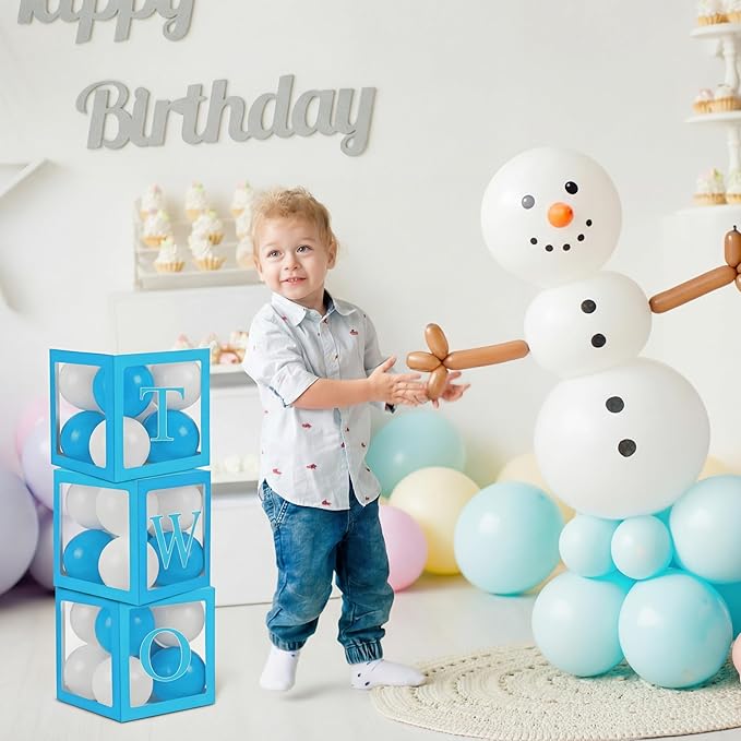 Thyle 12 Pcs Transparent Balloon Boxes Clear Balloon Boxes with 99 Letters for Baby Shower Gender Reveal Grad Birthday Party Bridal Wedding Anniversary Backdrop Decoration (Blue)
