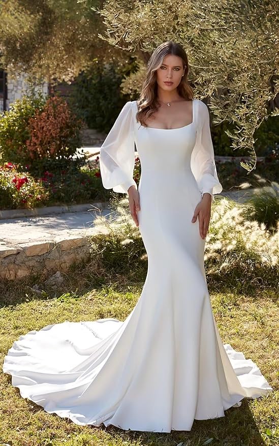 Boho Lace Wedding Dresses for Bride 2026 Tulle Long Sleeve Wedding Dress Ball Gowns Satin Mermaid Bridal Gown