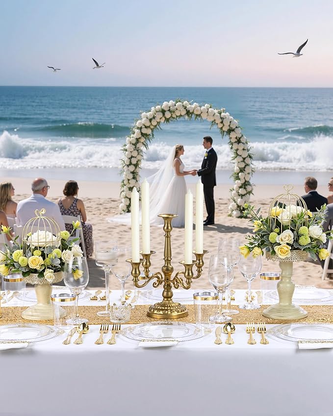 Nervure 100Pcs Clear and Gold Plastic Plates - Heavyweight Gold Disposable Plates - Plastic Plates Include 50Pcs 10.25inch Dinner Plate & 50Pcs 7.5inch Dessert Plate for Wedding & Party & Thanksgiving