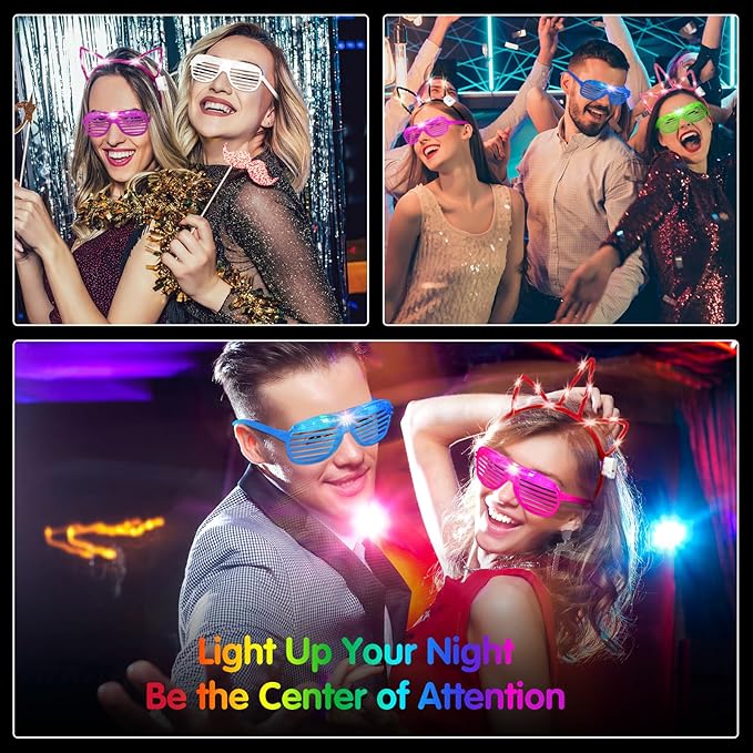 Honoson 15 Pcs LED Light up Glasses 15 Pcs Cat LED Cute Headband Cat Ears Sunglasses Glow in the Dark Party Supplies(short-pile)