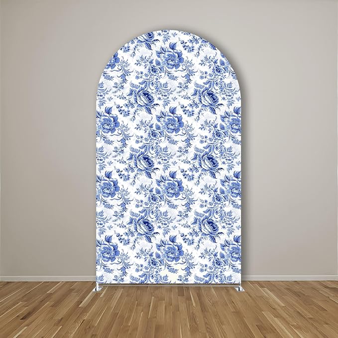 Blue Florasl Arch Backdrop Cover Baby in Bloom Baby Shower Decorations Arch Stand Spandex Covers Afternoon Tea Event Wedding Birthday Party Decors (3x6ft Cover,3857)