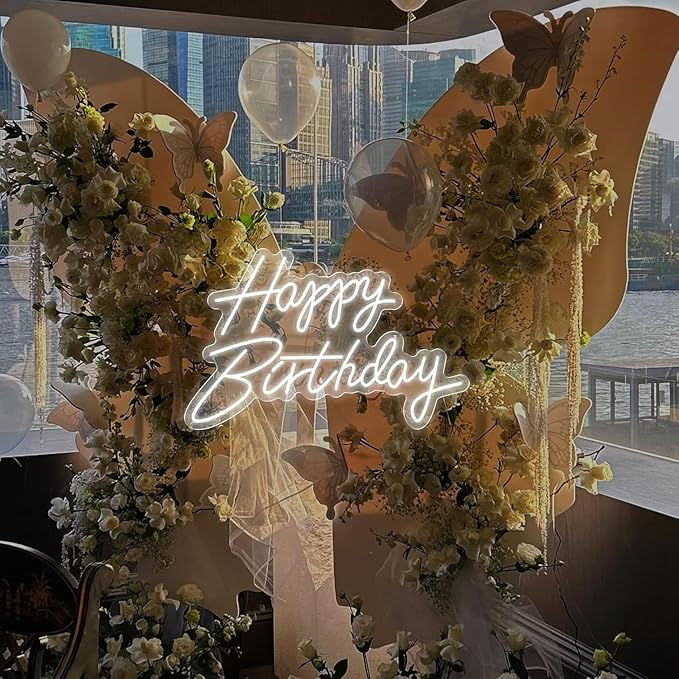 Happy Birthday Neon Sign for Party Backdrop Wall Decor LED Happy Birthday Light Up Sign Banner for Party Decorations LED Sign Teen Bedroom Reunion Decoration Gifts Photo Prop USB 21.7x13.8 Inch (white)
