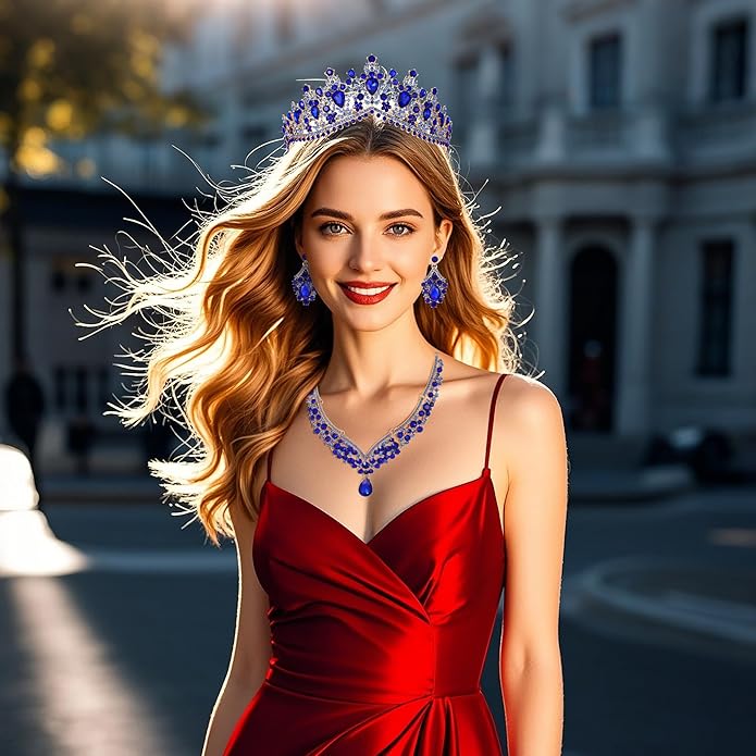 Kamirola Tiaras and Crowns for Women,Tiaras Earrings Necklace, Crystal Bridal Jewelry Set, Costume Party Halloween Prom Pageant Jewelry for Women (TR22)