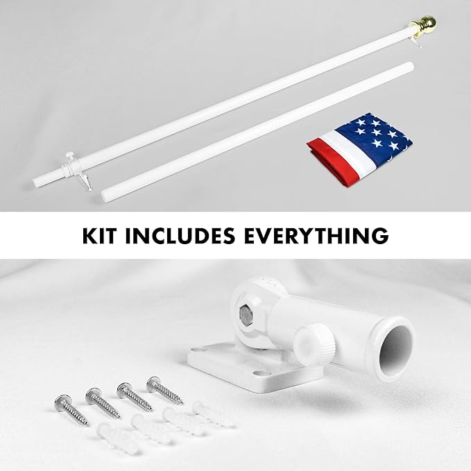 G128-5 Feet Spinning Aluminum Flagpole (White/Silver) American Flag Pole Sleeve Embroidered 2.5x4 ft American Flag Pole Sleeve (Flag Included) Flag Pole