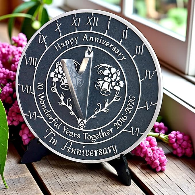 Anniversary Sundial Gift for 10th Tin Wedding Anniversary in 2026 - Recycled Metal Home Decor Or Garden Present Idea - Handmade in UK for Him, Her Parents Or Couples 10 Year Celebration
