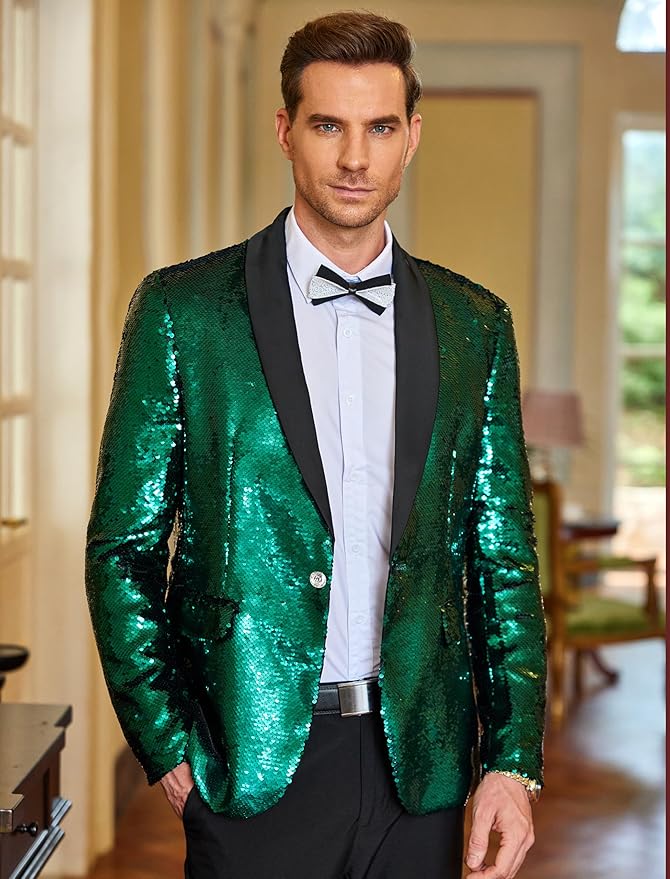 COOFANDY Mens Shiny Sequin Blazer Tuxedo Party Dinner Prom One Button Suit Jacket