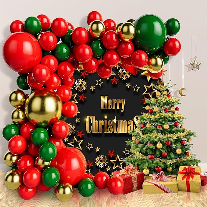 Merry Christmas Round Backdrop Cover 7.5ft Gold Snowflakes Pentagram Red Bow Tie Happy New Year Circle Photography Background Festival Xmas Eve Winter Party Family Portrait Props Decor