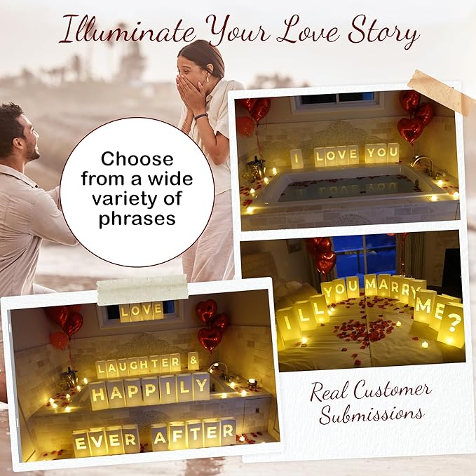 Luminary Bags with LED Tea Light Candles, Balloons, and Rose Petals – Romantic Decorations for Proposals, Anniversaries, and Special Moments (Happy Birthday)