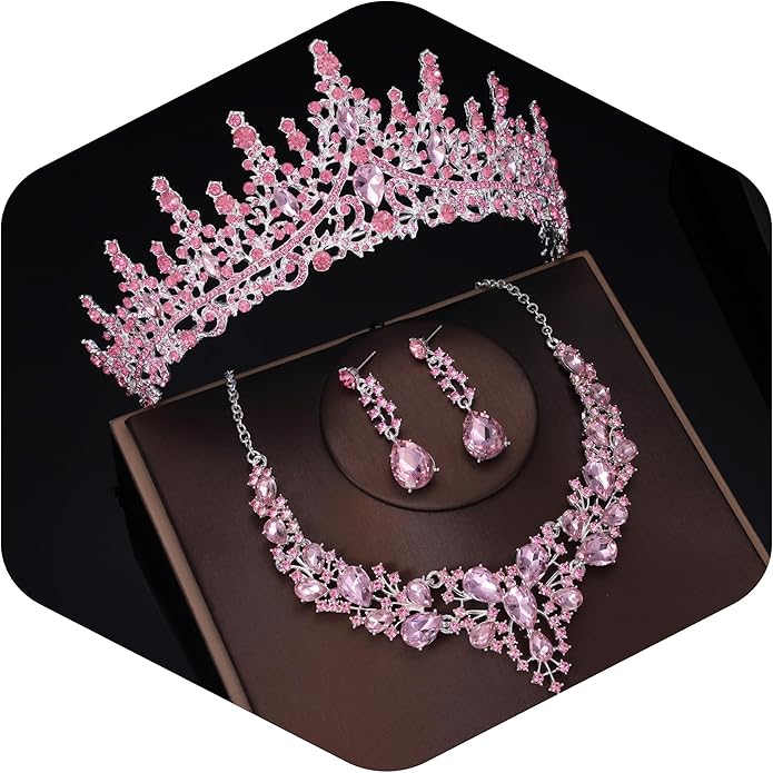 Kamirola Tiaras and Crowns for Women,Tiaras Earrings Necklace, Crystal Bridal Jewelry Set（TR83