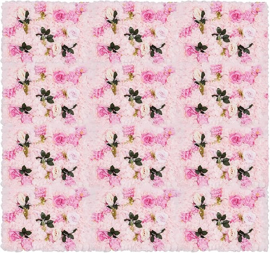 12 Pcs Flower Wall Panel, Artificial Flower Backdrop Wedding Backdrop Deco Floral Wall, Silk Rose Panels 3D Flower Background Panel for Wall, Light Pink Artificial Dahlia Rose Flower Wall Mat