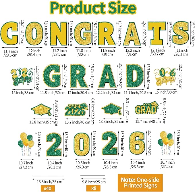 ANVAVO 2026 Congrats Grad Yard Signs Graduation Waterproof Decorations Graduation Yard Sign Decorations Grad Party Outdoor Lawn Decor with Stakes, Green and Gold