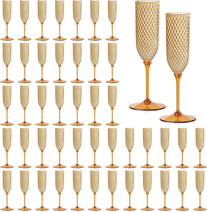 XUWAIDSGN 48 Pack Brown Detachable 2 piece Champagne Flutes 5.5 Oz Unbreakable Plastic Mimosa Disposable Champagne Glasses Drinking Cups Stemmed Reusable Wine Toasting Glasses for Wedding (48, Brown)