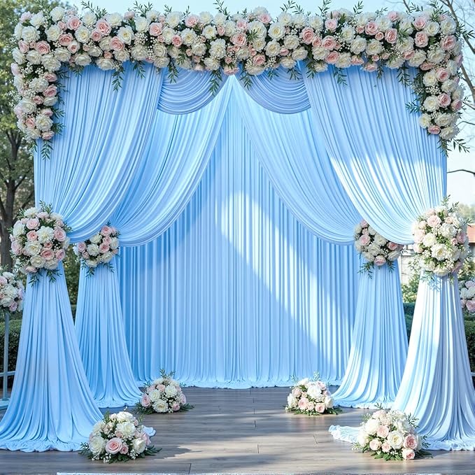 40 ft x 10 ft Wrinkle Free Baby Blue Backdrop Curtains for Parties, 8 Panels Polyester Light Blue Photo Backdrop Drapes for Birthday Wedding Party Baby Shower Photography