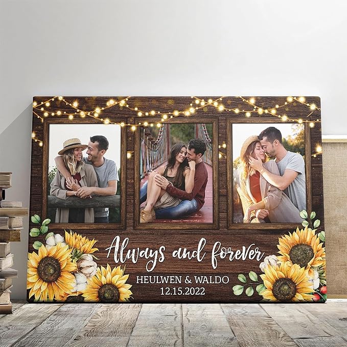 Dem Canvas Personalized Couple Canvas Prints, Custom Love Photo And Name, Always And Forever, Wedding Gifts For Couple Anniversary Engagement Gift For Couples