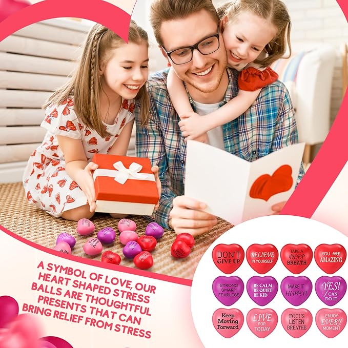 300 Pieces Valentine Day Heart Stress Balls 1.5 Inch Mini Stress Relief Balls Small Heart Shape Ball Kids Adults Wedding School Carnival Gift(Inspirational)