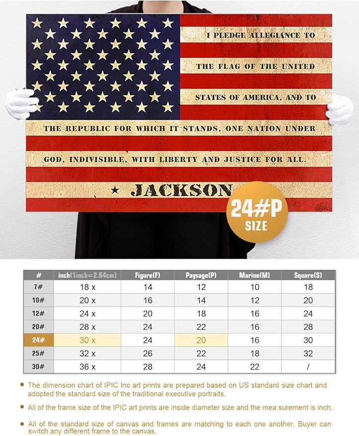 IPIC - American Flag, Personalized Canvas print with Family Name and Oath, Custom Canvas Wall Art for Independent Day, Thanksgiving and Christmas. 30x20