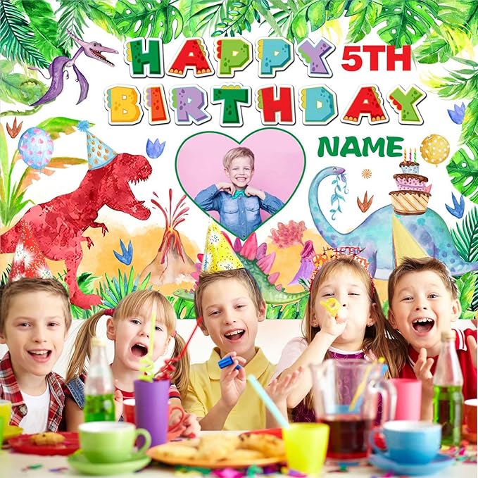 Custom Dinosaur Happy Birthday Party Decorations Supplies Personalized Dinosaur Birthday Backdrop Banner(6x9ft)