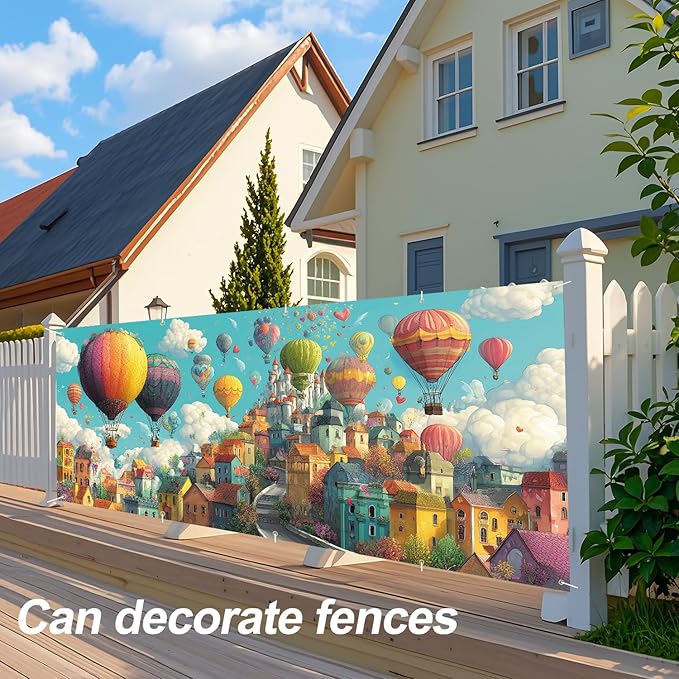 Hot Air Balloon Fantasy Garage Door Banner 7x16FT, Colorful Balloon & Sky City Garage Door Cover, Vibrant Outdoor Decoration for Spring & Summer