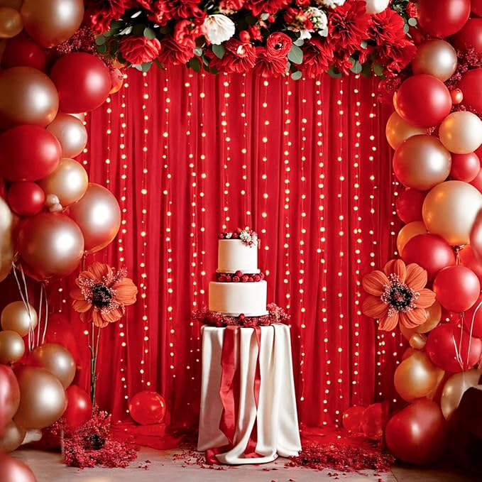 40ft x 10ft Wrinkle Free Red Backdrop Curtains for Parties, Polyester Photo Backdrop Drapes 8 Panels 5x10ft for Weddings Birthday Party Christmas Photography Background for Backdrop Stand
