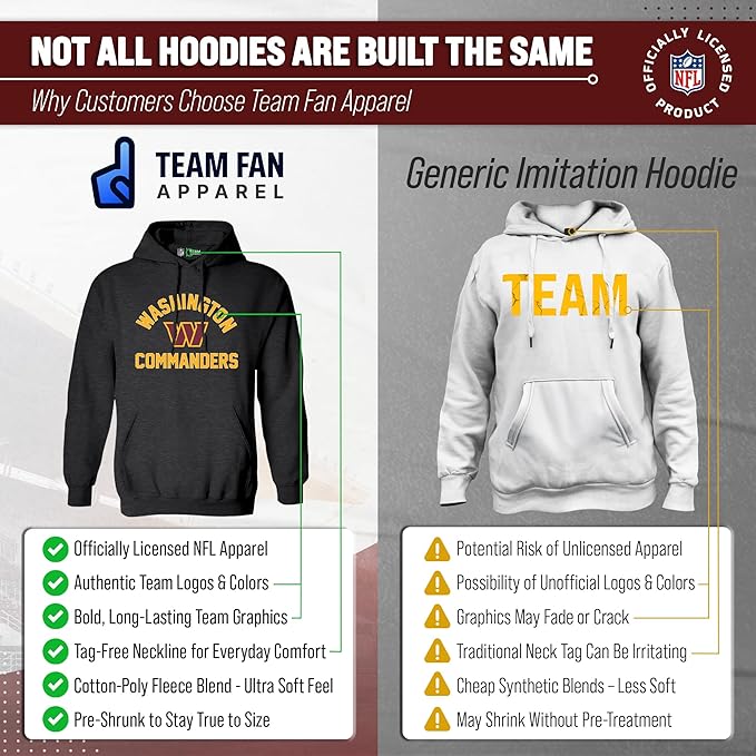 Team Fan Apparel NFL Adult Gameday Hooded Sweatshirt - Poly Fleece Cotton Blend - Stay Warm and Represent Your Team in Style