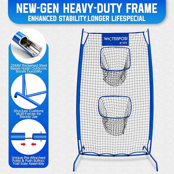 Football Throwing Net, Upgrade Heavy Duty Metal Frame Quarterback Training Equipment Throwing Machine with 1-4 Targets, Easy Setup Football Target Practice with CarryBag, Allweather Indoor Outdoor Use
